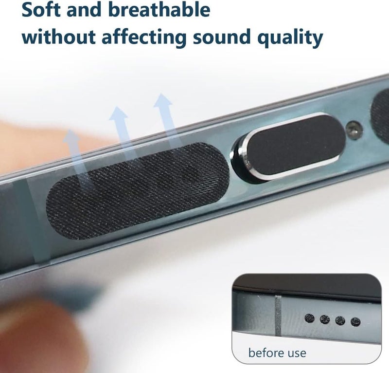 Limvory Phone Speaker Dustproof Stickers Protector, Mesh Speaker Anti Dust Adhesive Cover, Included Anti Dust Plug, Phone Port Cleaning Brush and Tweezer Compatible with iPhone 14, 13, 12 Pro Max, 11 (Black) - Image 3